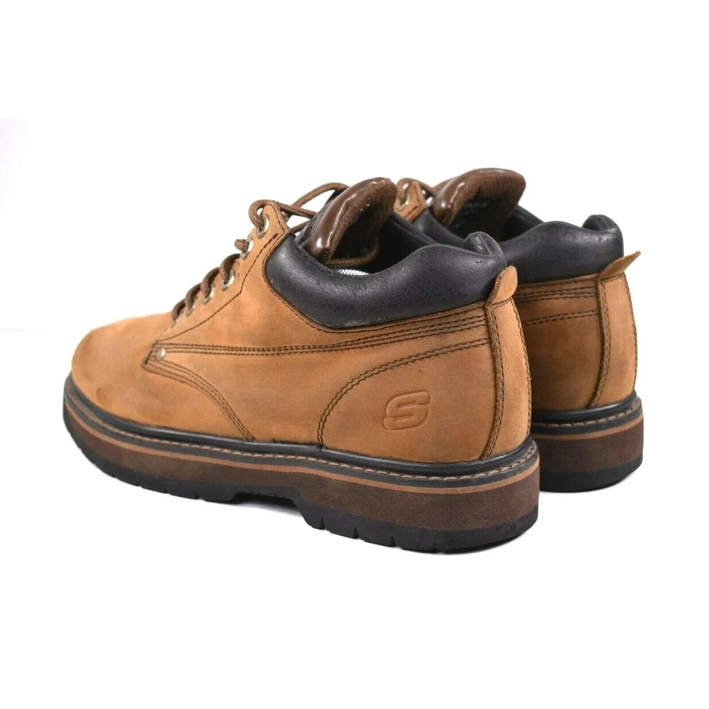 Skechers Mens 12 Vintage Brown Leather Boots Chunky Punk Goth Y2K 90s Grunge 743